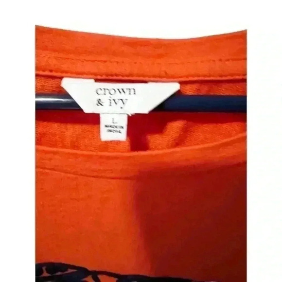 Crown & Ivy long sleeved tee with embroidered elephant navy and orange - Picture 3 of 3